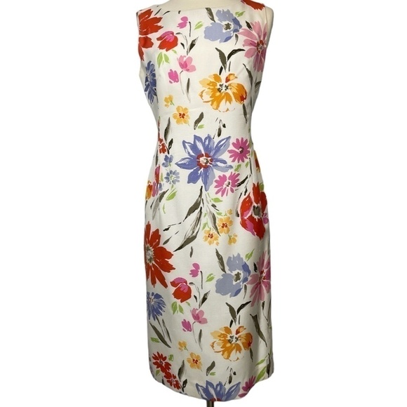 Worth White/Multi Colored Silk Floral Sheath Sleeveless Dress Size 6 - Picture 5 of 9